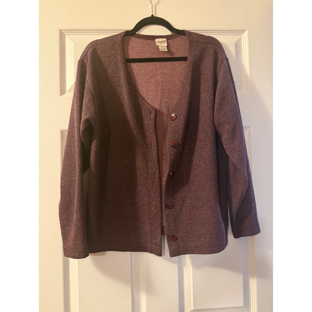 Sostanza Cardigan Womens Large Burgundy Knit Button Up VNeck Long Sleeve Sweater